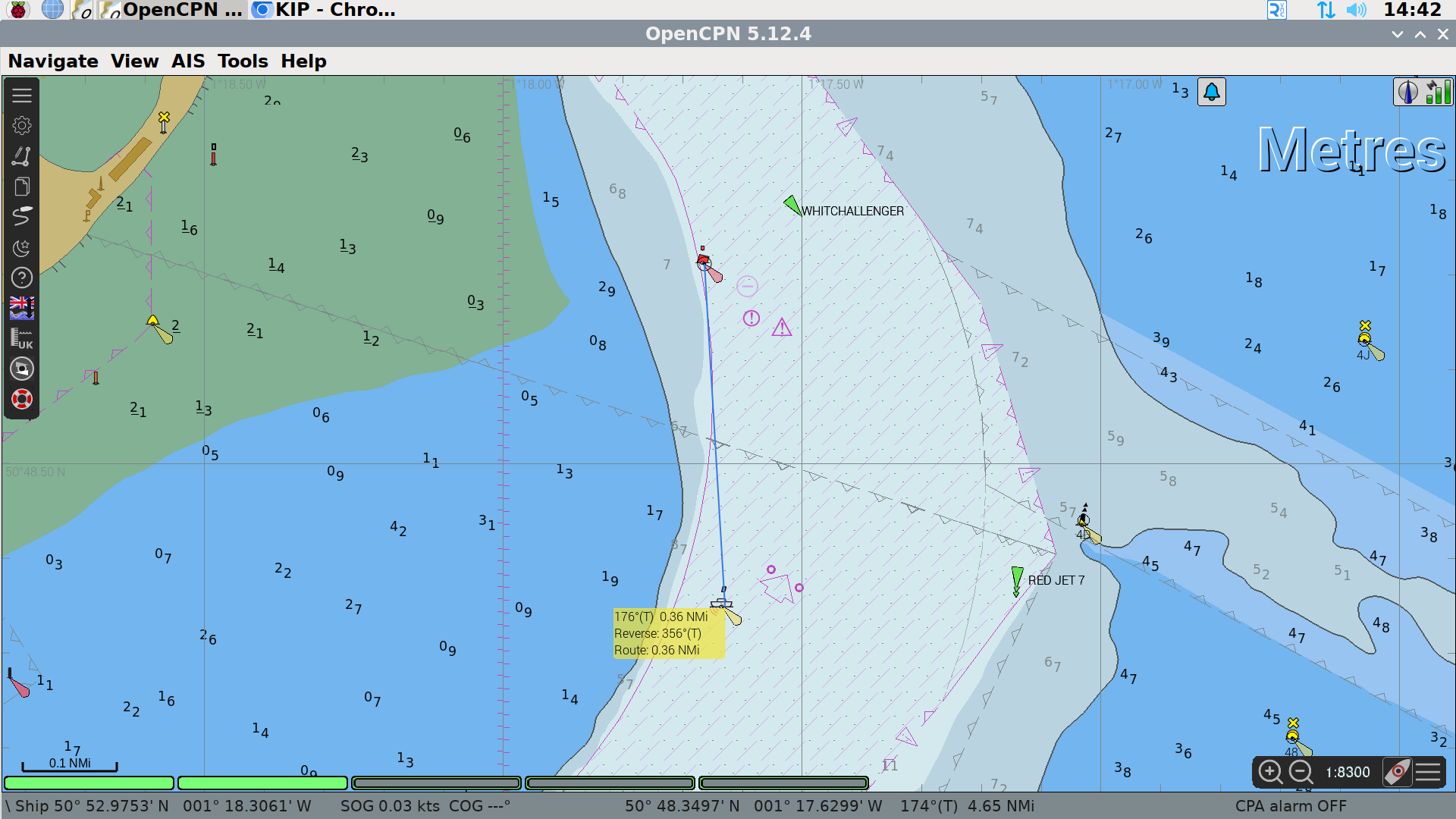 Measuring a distance and direction on a char